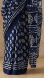 Blue Floral Contemporary Handblocked Pure Mul Cotton Saree