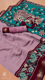 Mauve Pink & Maroon Floral Kalamkari Soft Cotton Saree