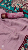 Mauve Pink & Maroon Floral Kalamkari Soft Cotton Saree