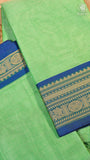 Pista Green & Blue Peacock Floral Border Handloom Narayanpet Cotton Saree