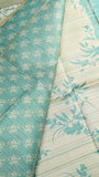Beige & Teal Blue Floral Kantha Matka Tussar Silk Saree