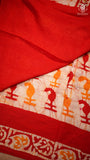 White & Red Contemporary Handblocked Pure Mul Cotton Saree