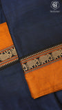 Navy Blue & Yellow Elephant Border Handloom Narayanpet Cotton Saree
