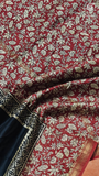 Black & Red Floral Handblocked Pure Maheshwari Cotton Sarees