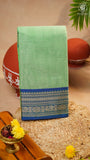 Pista Green & Blue Peacock Floral Border Handloom Narayanpet Cotton Saree