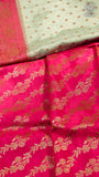 Mint Green & Pink Pure Crepe Chiffon Banarasi Silk Saree