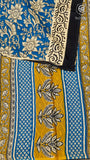 Blue & Black Floral Handblocked Pure Cotton Sarees
