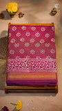 Magenta Floral Butta Handblocked Pure Maheshwari Cotton Saree
