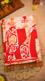 White & Red Contemporary Handblocked Pure Mul Cotton Saree