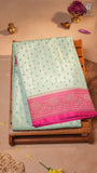 Mint Green & Pink Pure Crepe Chiffon Banarasi Silk Saree