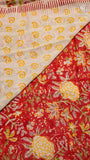 Red & Yellow Floral Vine Handblocked Pure Georgette Saree