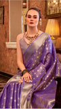 Purple and Gold Handloom Zari Weaving Tissue Silk Saree