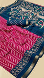 Pink and Blue Kalamkari Leheriya Handloom Cotton Saree