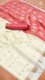 Beige Pink Gold and Silver Lotus Tussar Silk Saree