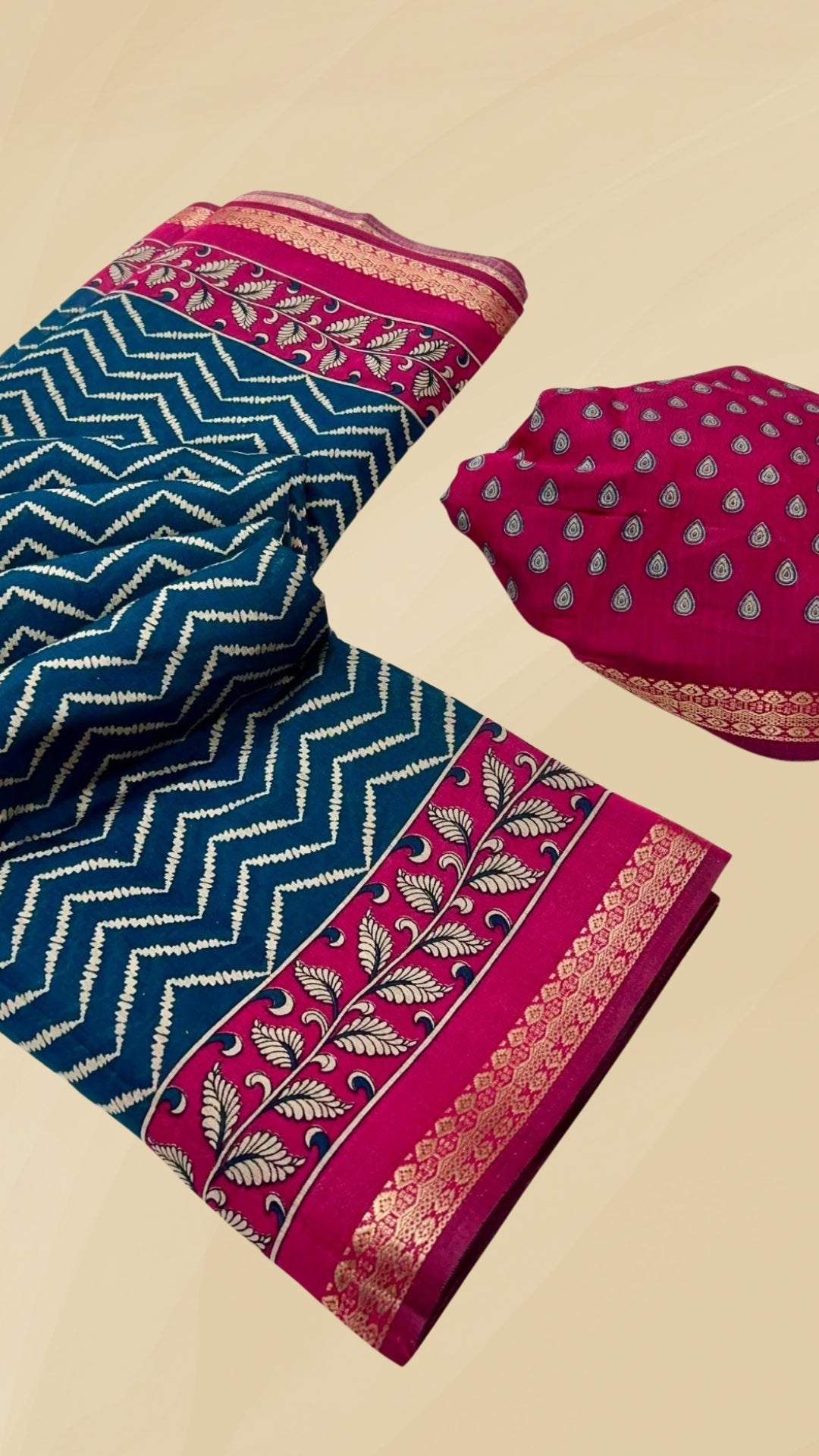 Blue and Pink Kalamkari Leheriya Handloom Cotton Saree