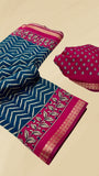 Blue and Pink Kalamkari Leheriya Handloom Cotton Saree