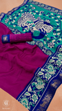 Purple & Blue Floral Kalamkari Soft Cotton Saree