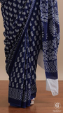 Blue Mango Leaf Contemporary Handblocked Pure Mul Cotton Saree