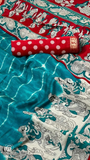 Turquoise Blue & Red Floral Kalamkari Soft Cotton Saree