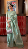 Pista Green & Gold Handloom Weaving Banarasi Silk Saree