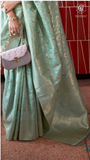 Pista Green & Gold Handloom Weaving Banarasi Silk Saree