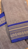 Mauve Grey & Blue Peacock Floral Border Handloom Narayanpet Cotton Saree