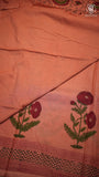 Dusty Peach Floral Handblocked Pure Mul Cotton Saree