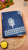Navy Blue & Cream White Floral Handblocked Pure Cotton Sarees
