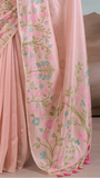Baby Pink Floral Patterned Pure Zari Tissue Silk Saree