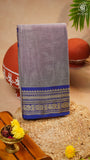 Mauve Grey & Blue Peacock Floral Border Handloom Narayanpet Cotton Saree