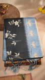 Black & Blue Floral Kantha Matka Tussar Silk Saree