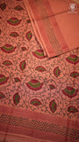 Dusty Peach Floral Handblocked Pure Mul Cotton Saree