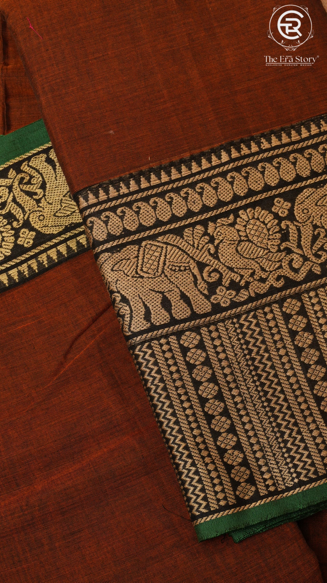 Maroon Elephant & Peacock Border Handloom Narayanpet Cotton Saree