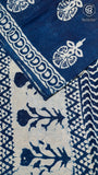 Navy Blue & Cream White Floral Handblocked Pure Cotton Sarees