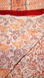 White & Red Orange Floral Vine Handblocked Pure Georgette Saree