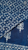 Navy Blue & Cream White Floral Handblocked Pure Cotton Sarees