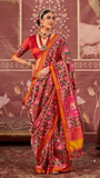 Red & Pink Elephant Patola Crepe Banarasi