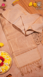 Beige Handloom Pure Zari Tissue Maheshwari Silk Saree