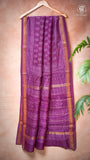 Purple Sunflower Handblocked Pure Maheshwari Cotton Saree