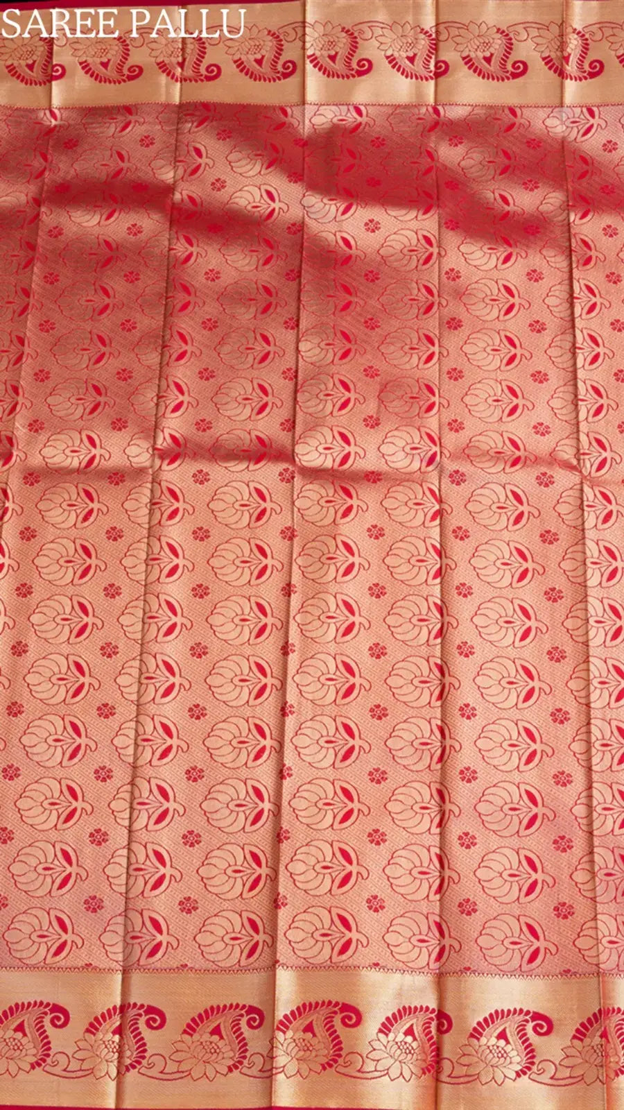 Red, Orange and Pink Bridal Silk Gold Zari Woven Floral Heavy Design Multi Shade Kanchipuram Saree