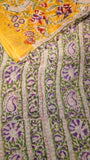 Yellow & Red Floral Handblocked Pure Georgette Saree