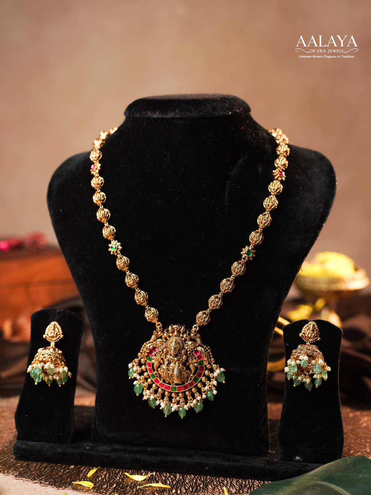 Aalaya Emerald Lakshmi Heritage Necklace