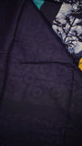 Deep Blue & Multi Floral Handblocked Pure Mul Cotton Saree