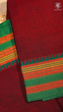 Maroon & Green Temple Border Handloom Narayanpet Cotton Saree