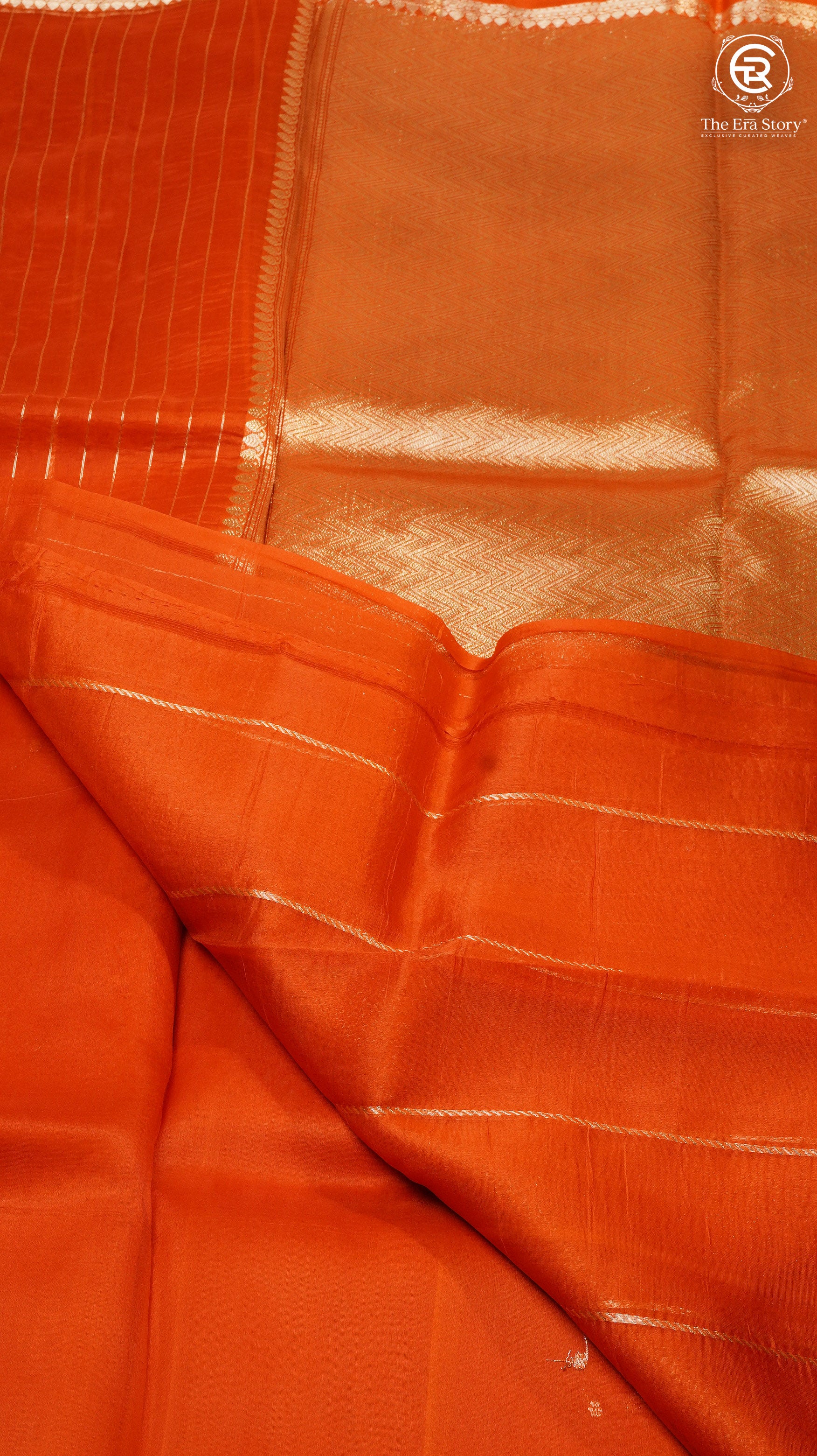Orange & Gold Pure Kora Organza Banarasi Silk Saree
