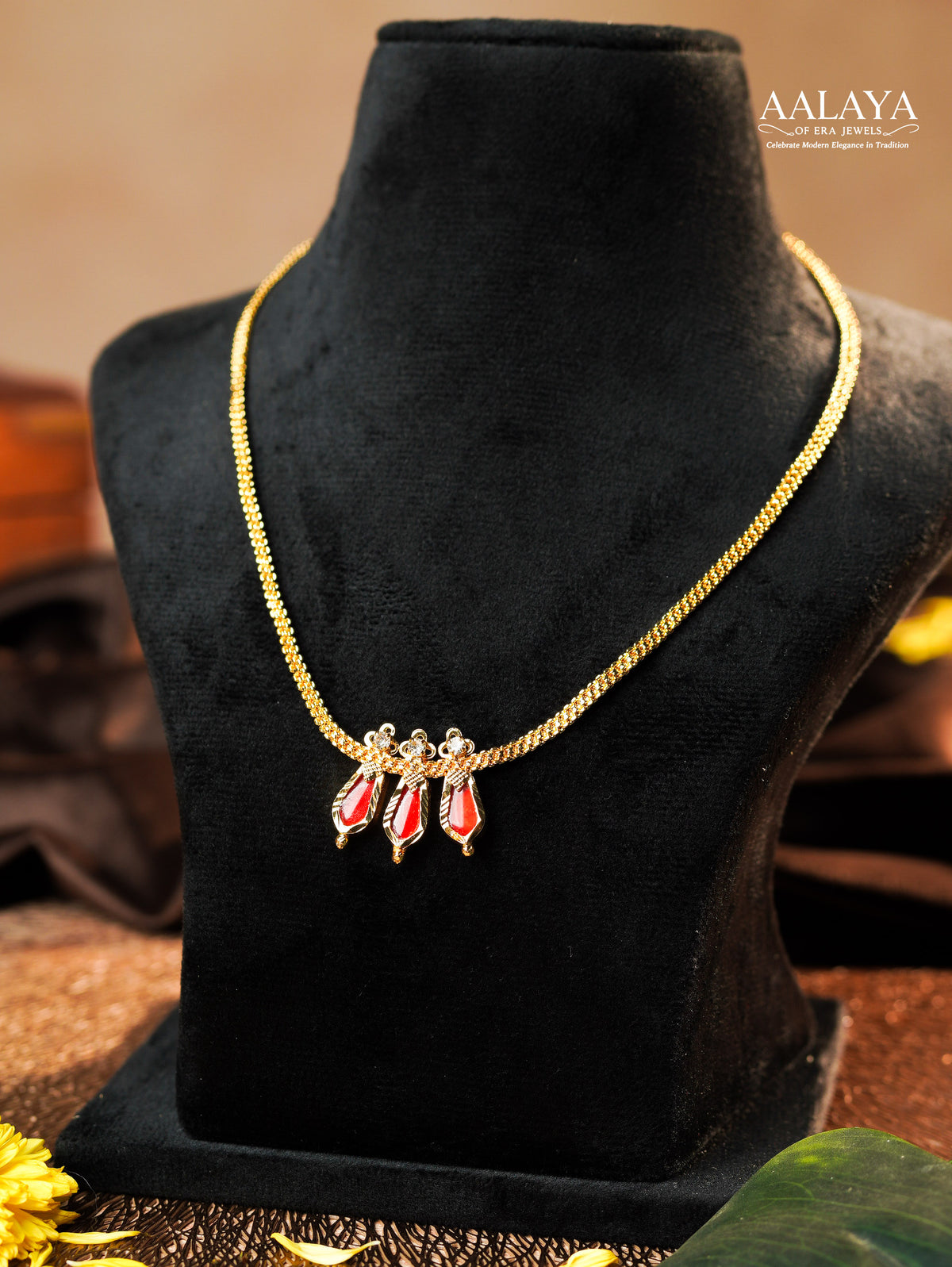 Aalaya Ruby Trident Pendant Necklace