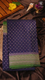 Royal Blue & Green Pure Crepe Chiffon Banarasi Silk Saree