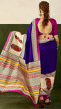 Blue and Beige Ajrakh Hand Blocked Pure Cotton Saree