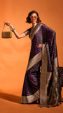 Deep Violet Spade & Clover Zari Weaved Banarasi Silk Saree