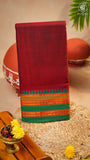 Maroon & Green Temple Border Handloom Narayanpet Cotton Saree
